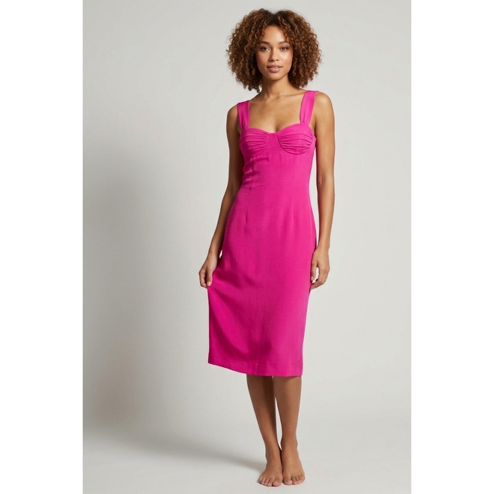 Lulu Bravo VTG Hot Pink 100% Silk Bustier‎ Sheath Dress Sz S Cocktail glam 90s